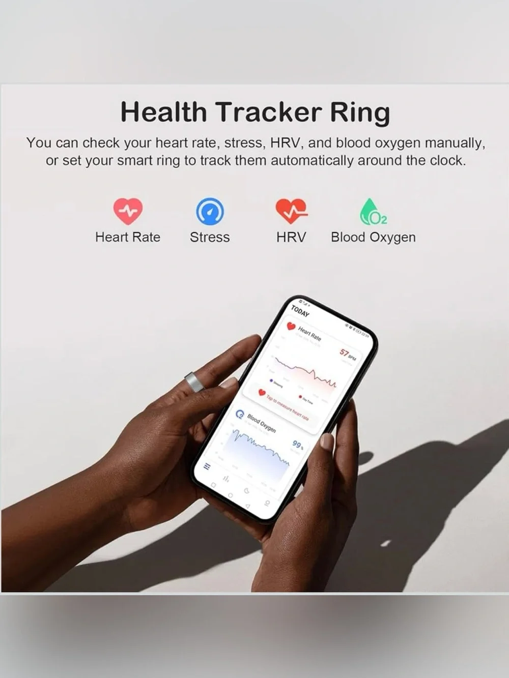 Unisex Fitness Smart Ring w/sleep Tracker NO Subscription Long Life Black Size10